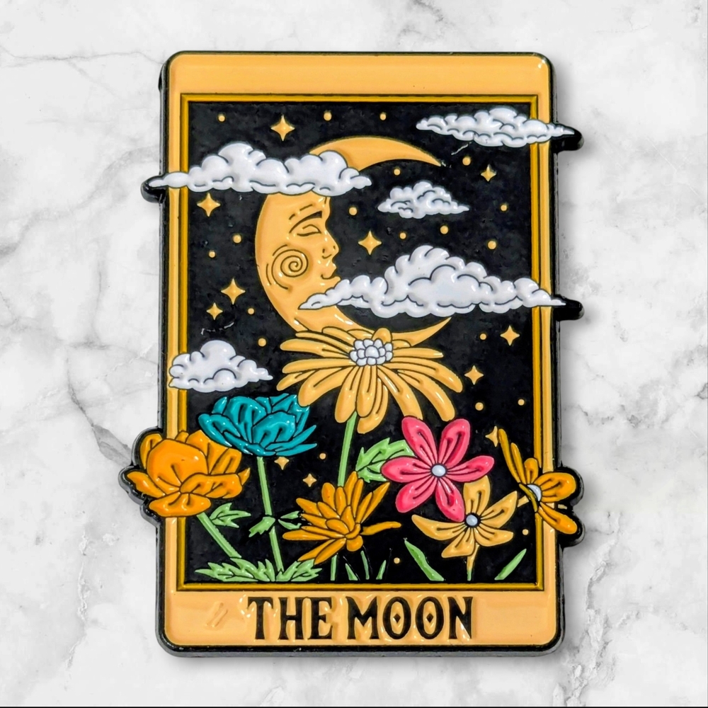 Vibrant Moon and Flowers Enamel Pin